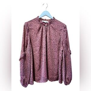 LOFT Pink & Black Polka Dot Blouse – Size XL
